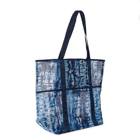 Navy Blue Tie-dye Printed Mesh Tote Bag - Picture 2 of 4